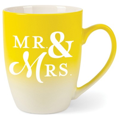 Elanze Designs Mr & Mrs Two Toned Ombre Matte Yellow and White 12 ounce Ceramic Stoneware Coffee Cup Mug