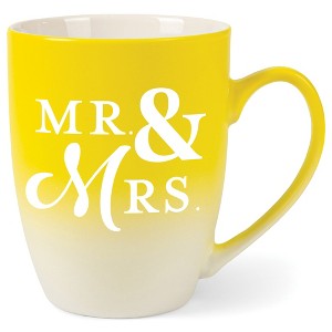 Elanze Designs Mr & Mrs Two Toned Ombre Matte Yellow and White 12 ounce Ceramic Stoneware Coffee Cup Mug - 1 of 4