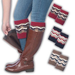 Tipi Toe Women's 3 Pairs Dynamic Zigzag Weaves Vibrant Colors Knitted Leg Warmer Boot Topper Cuffs - 1 of 4
