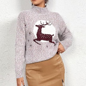 Christmas Sweater for Women Crewneck Cable Knit Sweaters Top Long Sleeve with Cute Pattern - 1 of 4