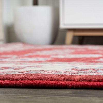 Red and Cream Synthetic Reversible Runner Rug, 4.3" x 36.61"