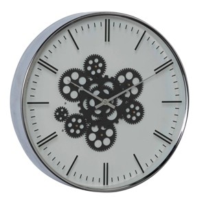 16" x 16" Round Metal Wall Clock with Functioning Gear Center Black/White - Olivia & May: Modern Indoor Timepiece - 1 of 4