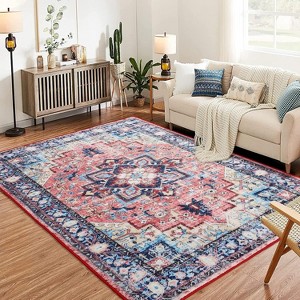 Boho Vintage Runner Rug - Washable floral hallway carpet, non-shedding for entryway - 1 of 4