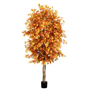 Nearly Natural 8-ft Autumn Ficus Artificial Fall Tree - 1 of 4