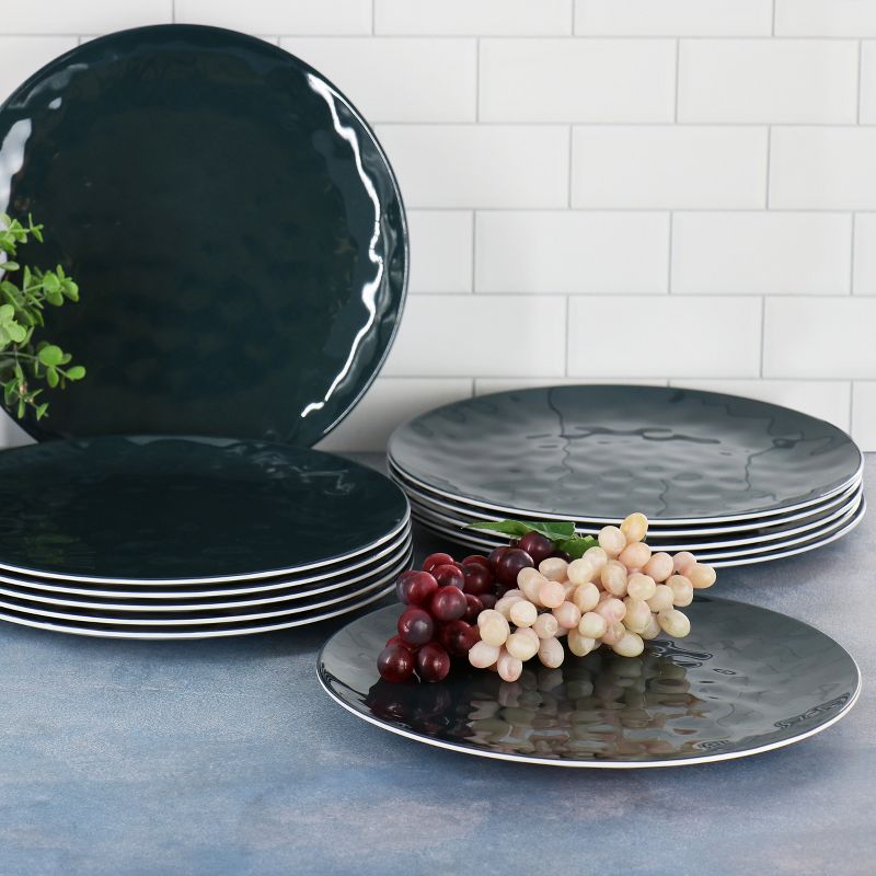 Gibson Home 12 Piece 11 Inch Hammered Melamine Dinner Plate Set in Teal, 5 of 6
