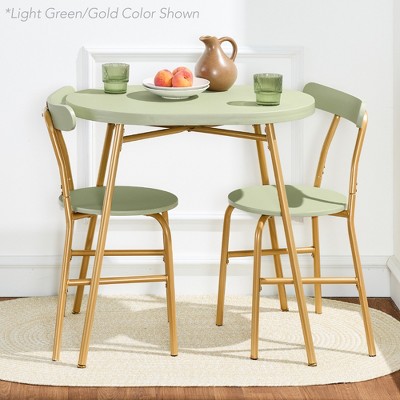Light Blue and Gold 3-Piece Modern Oval Dining Set
