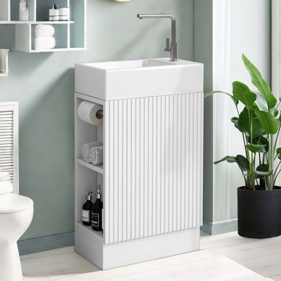 NicBex 18.6" Bathroom Vanity with Sink, Bathroom Cabinet Storage with 1 Spacious Cabinet and 2 Open Shelf for Bathroom