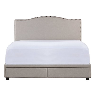 Sophisticated Fog Gray King Upholstered Bed with Storage and Nailhead Trim