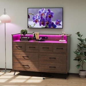8 Drawer Dresser, Modern Dresser for Bedroom with Led Lights and Charging Station, Wooden Chest of Drawer with Open Space - 1 of 4