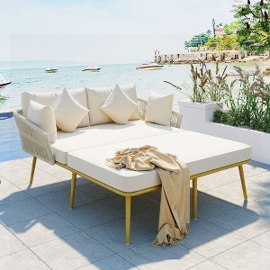 Carrie Modern Outdoor Patio Daybed, Woven Nylon Rope Backrest with Washable Cushions for 2-Person, Tanning Near Me - Maison Boucle - 1 of 4