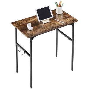 VECELO 32/43 in. Small Computer Desk, Writing Desk with Hooks, Work Desk with Adjustable Feet for Small Space, Brown - 1 of 4