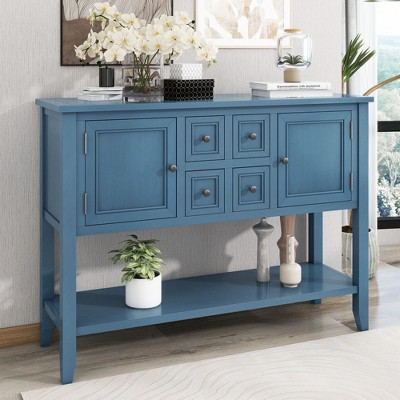 NicBex 46" Storage Console Table with 4 Drawers and 2 Cabinets, Entryway Table with Bottom Shelf, Couch Table for Living Room, Entryway