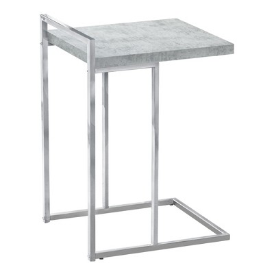 Gray Cement and Chrome Metal C-Shaped Accent Table