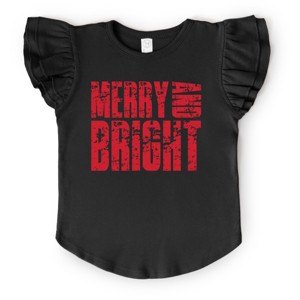 Merry and Bright Block Distressed - Flutter Sleeve Graphic T-Shirt - 1 of 4
