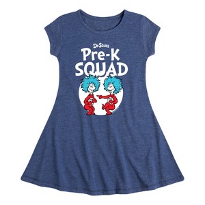 Girls' - Dr. Seuss - Pre-K Squad  Thing 1 and Thing 2 Fit & Flair Cap Sleeve Dress - 1 of 4