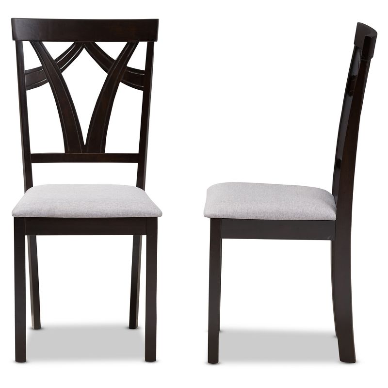 Set of 2 Sylvia Modern And Contemporary Fabric Upholstered And Finished Dining Chairs Gray/Dark Brown - Baxton Studio, 5 of 10