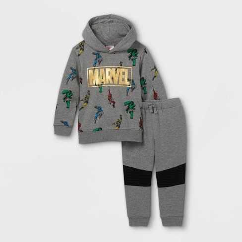 Toddler Boys Marvel Fleece Hooded Sweatshirt and Jogger Pant Set Gray 12M