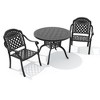 3-Piece Cast Aluminum Outdoor Dining Set: Round Table, Stackable Chairs & Red Cushions - All-Weather Patio Furniture for Your Backyard - 3 of 4