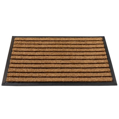 Black and Brown Striped Coir Outdoor Doormat 30" x 18"