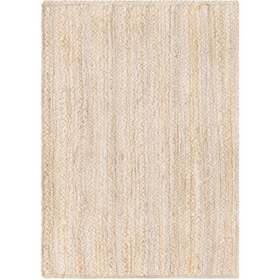 Handmade White Braided Jute Indoor Rug, Easy Care and Stain-resistant
