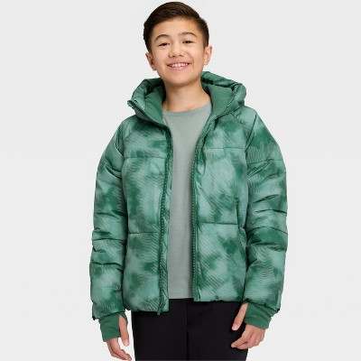 All In Motion Boys' Puffer Jacket Full Zip Hooded Water Resistant