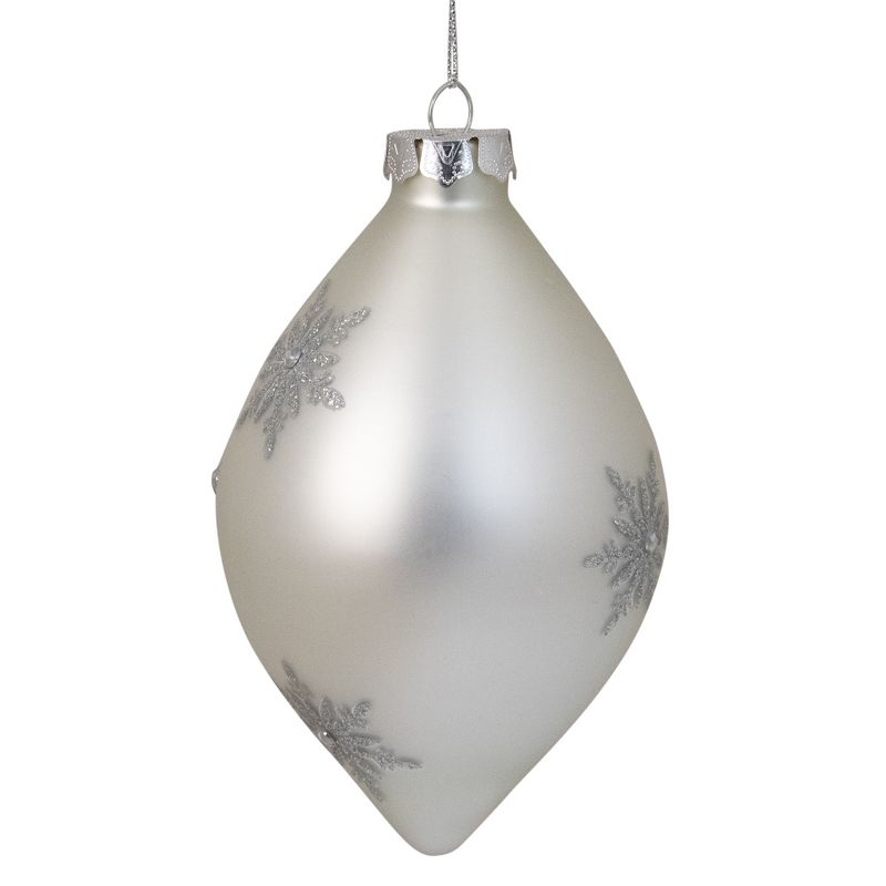 Northlight Matte Silver Glittery Snowflake Glass Christmas Finial Ornament 6", 4 of 6