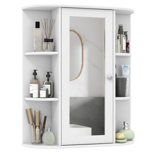 Costway Bathroom Cabinet Single Door Shelves Wall Mount Cabinet with Mirror White - 1 of 4