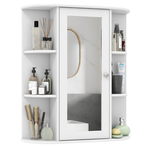 Costway Bathroom Cabinet Single Door Shelves Wall Mount Cabinet with Mirror White - image 1 of 4