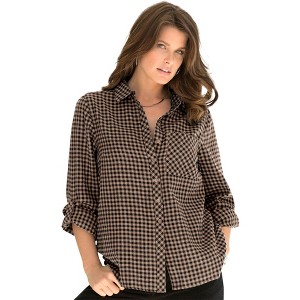 Roaman's Women's Plus Size Frankie Plaid Shirt - 1 of 4