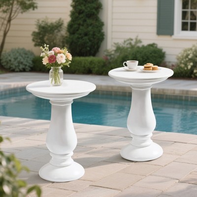 UPHA 16-Inch Round Side Table Set of 2 - Magnesium Oxide Roman Column End Table for Indoor & Outdoor Use,Porcelain White