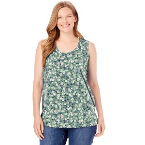 Woman Within Plus Size Perfect Printed Scoopneck Tank - 1 of 4