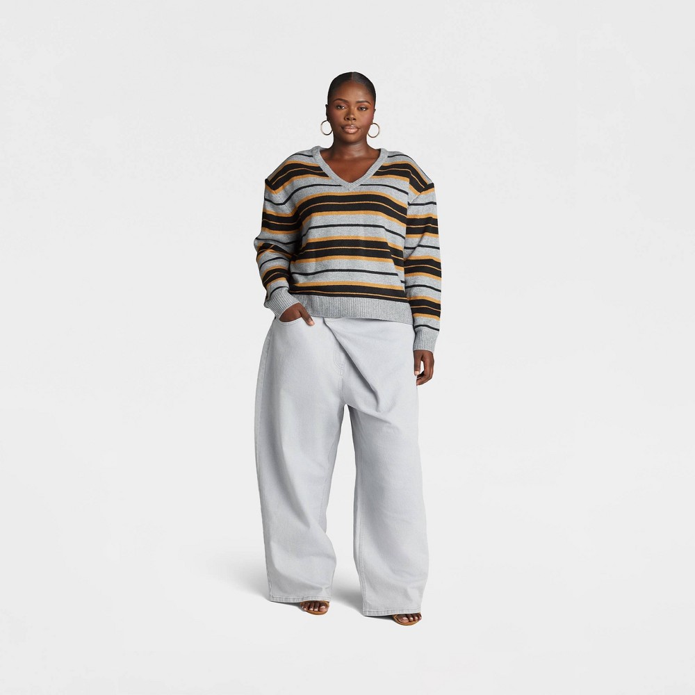 KBB by KAHLANA Women's Striped 'The Isabel Sweater' - Heather Gray 3X