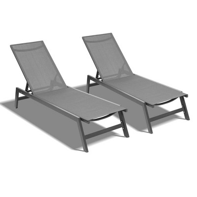 2pk Adjustable 5 Position Aluminum Chaise Lounge Chairs - Gray - BANSA ROSE