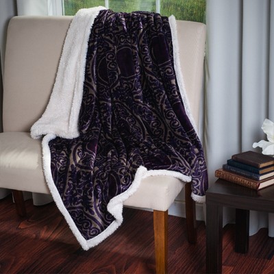 Hastings Home Printed Coral Soft Fleece Sherpa Throw Blanket - Purple