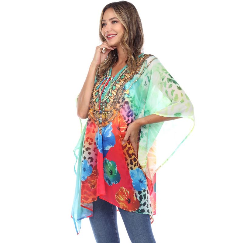 Short Caftan with Tie-up Neckline - One Size Fits Most - White Mark, 3 of 6
