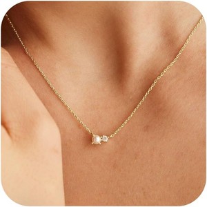 Dainty Pearl Choker 14K Gold Plated Lariat Drop Vintage Wedding Gift - 1 of 4