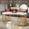 42"W Modern Oval Coffee Table Cocktail Table Center Table Accent Table with Cut-Out Pattern Metal Stainless Steel Frame, White+Gold-ModernLuxe - 3 of 4