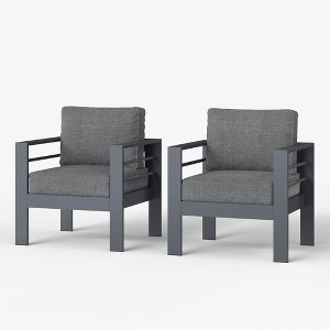 LayinSun Aluminum Patio Chair Sofa, All-Weather Metal Modern 2 Seater Outdoor Sofa with 5" Thick Cushion - 1 of 4