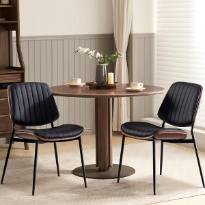 QingMoon Dining Chairs Set of 2, Faux Leather Side Chairs with Walnut Bentwood Back, Upholstered Seat and Adjustable Foots for Kitchen - 1 of 4