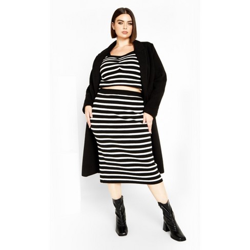 Black and white striped outlet maxi skirt plus size