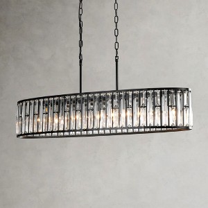 Rennnsan Quintrel 37" W 6 - Light Drum Boat Shape Crystal Modern Glam Dimmable Kitchen Island Pendant in Black - 1 of 4