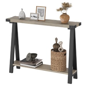 Farmhouse Console Table, 43.3" Entryway Table with Storage, 2 Tier Sofa Table with Metal Frame and MDF, Behind Couch Table for Living Room - 1 of 4