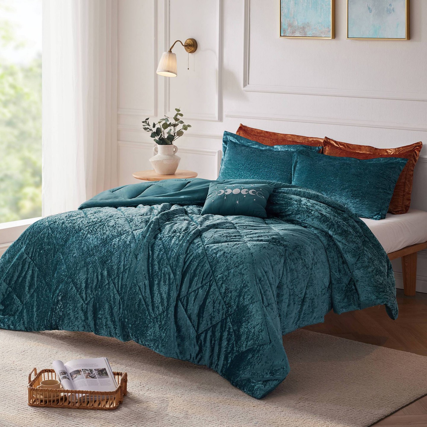 Комплект с одеялом Intelligent Design 4pc Full/Queen Alyssa Velvet Quilted Diamond Ultra Soft Comforter Set Teal: Luxury Glam Bedding, Hypoallergenic, Oeko-Tex Certified, цвет: Бирюзовый — фото 2