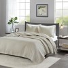 3 Pcs Stripe Stitch Reversible Quilt Set, Hotel Collection Style Solid Color Bed Blanket, Cooling Touch Cotton Filling Bedding with Matching Shams - 2 of 4