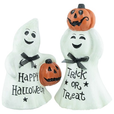 Northlight Ghost and Pumpkin "Happy Halloween" and "Trick or Treat" Figurines - 7.75" - Set of 2