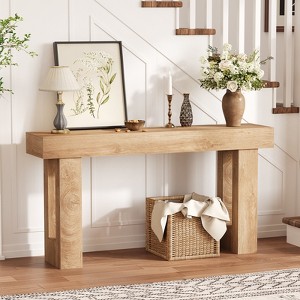 CuisinSmart 63'' Farmhouse Console Table for Entryway, Wood Rectangular Sofa Table, Rustic Wood Entry Table for Behind Couch, Hallway, Living Room - 1 of 4