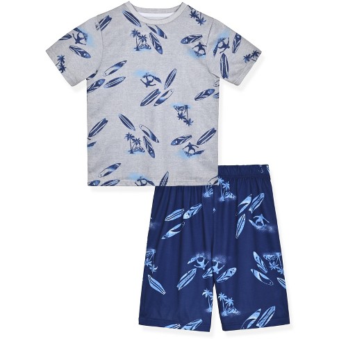 Sleep On It Boys 2-Piece Short-Sleeve Jersey Pajama Shorts Set - Surfer -  Grey & Blue, Size: S 6/7