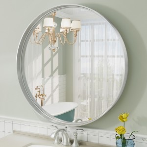 Apmir Round High Quality Aluminum Alloy Framed French Cleat Mounted Wall Decor Bathroom Vanity Mirror in matte black with 5-Year Warranty - 1 of 4