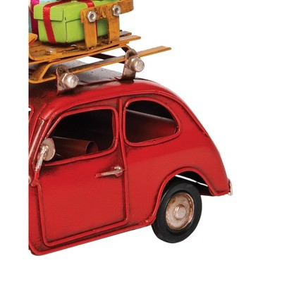 Festive Red Metal Car Figurine with Colorful Luggage