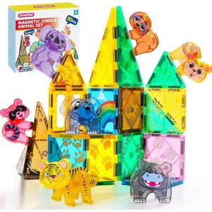 50PCS Magnetic Tiles Jungle Animal Set for Kids, Educational STEM Toy for Boys & Girls Ages 3-5 4-8, Xmas Birthday Party Gift for Toddlers - 1 of 4